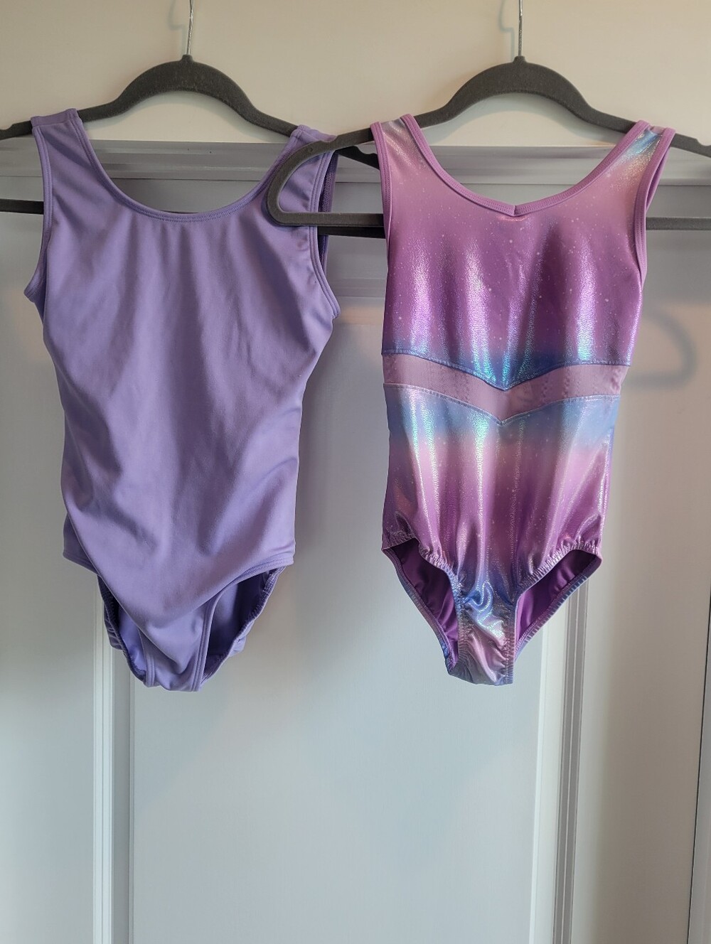 Lot Of 2 Girls' Lavender & Iridescent Purple Gymnastics Leotards
